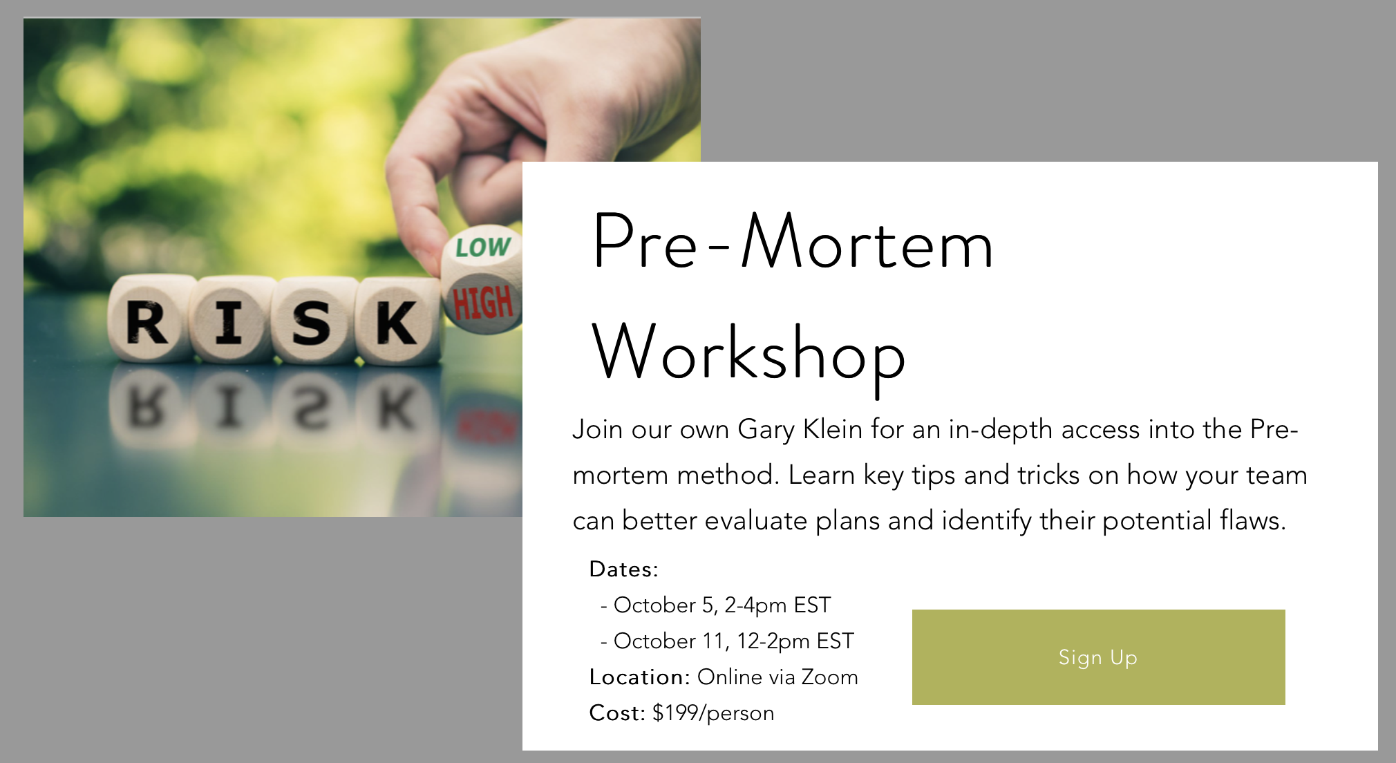 Upcoming Pre Mortem Workshop Shadowbox Training